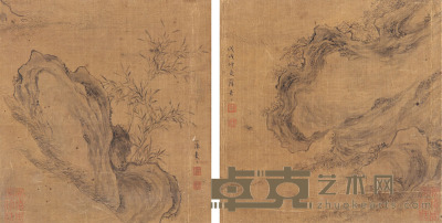 薛素素 竹石图二帧 18.5×18.5cm.×2约0.3平尺（每幅）