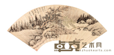 吴琴木 山水扇面镜片 18×51