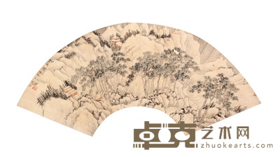 溥  儒 山水扇面镜片 18×54