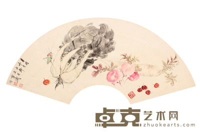 王雪涛 蔬果扇面镜片 20×58