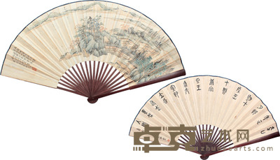 冯超然 罗振玉 书画成扇 23×72