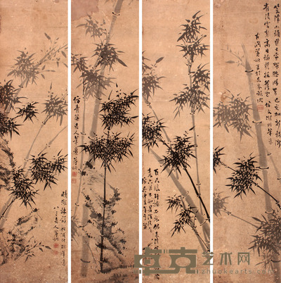佚  名 墨竹四屏立轴 129×31×4