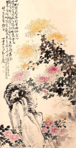 谢公展 菊石图立轴