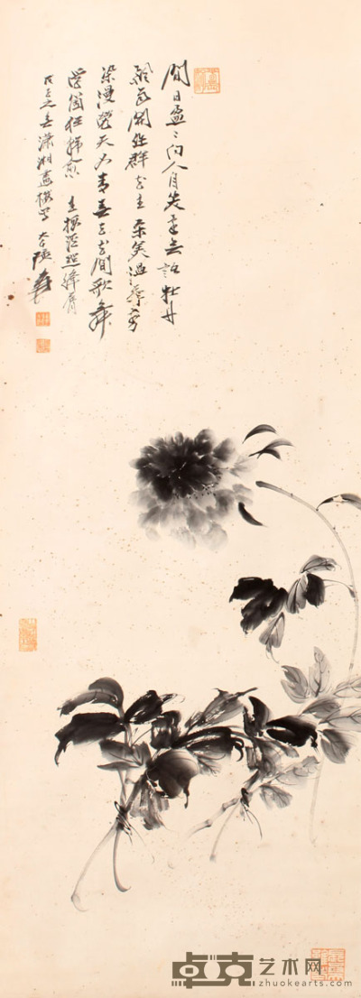 张大千 花卉立轴 105×39