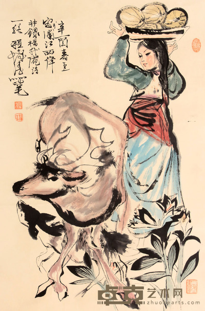 程十发 人物镜片 75×67