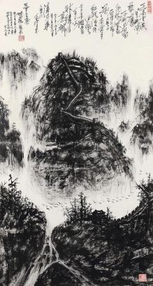 张松 2013年作 羽毛书法《清平乐·六盘山》 镜框