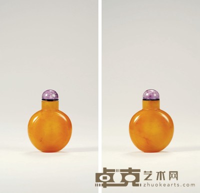 清·橙玛瑙雕素身鼻烟壶 带盖高:6cm
