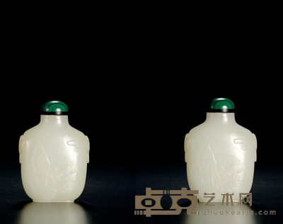 清·白玉雕兰石图鼻烟壶 带盖高:8cm