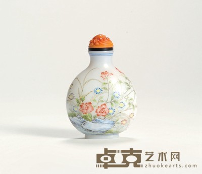 民国·料胎画珐琅花鸟鼻烟壶 带盖高:6.8cm