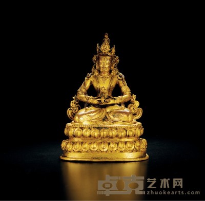 明·铜鎏金无量寿佛像 高：14.8cm