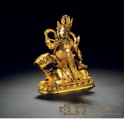 清·铜鎏金财宝天王像 高：17.2cm