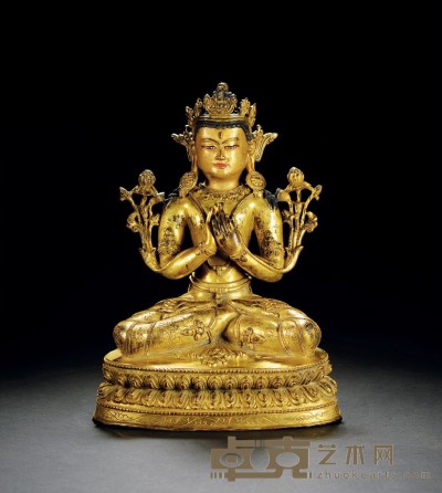 明·铜鎏金弥勒菩萨像 高：24.3cm