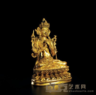 明·铜鎏金文殊菩萨像 高：22.8cm