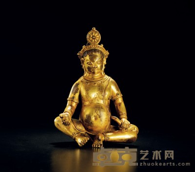 清·铜鎏金黄财神坐像 高：15.5cm