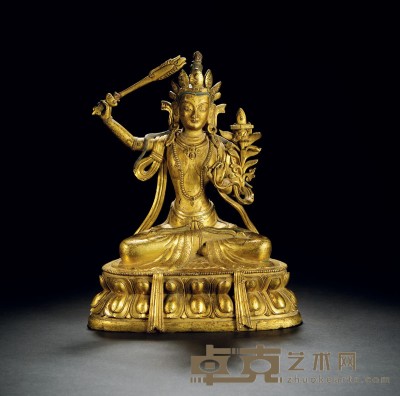 清雍正·铜鎏金文殊菩萨像 高：32cm