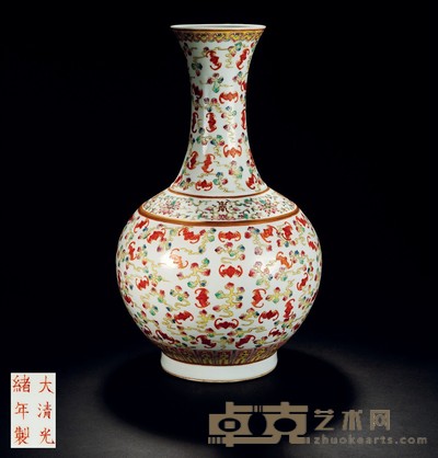 清光绪·粉彩描金百蝠莲寿赏瓶 高：39cm
