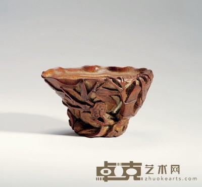 清·竹雕灵芝丛竹杯 高：6.2cm口径：12.2cm