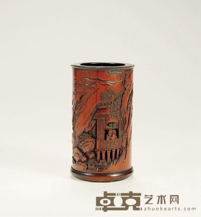 清道光·王恒款竹林人物笔筒 高：12cm口径：6.9cm