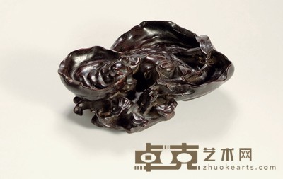 清·紫檀木雕灵芝形摆件 高: 6cm