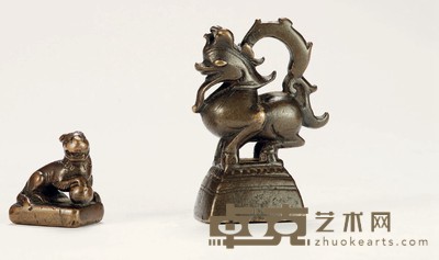 清·铜制瑞兽权形镇纸,铜制狮子镇纸 尺寸不一数量:2件
