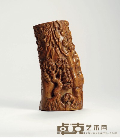 清·黄杨木雕虎啸山林摆件 高:21.cm