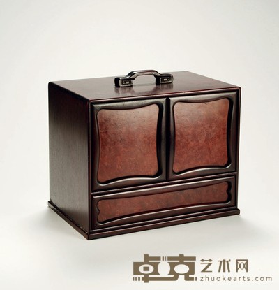 清·红木镶瘿木小柜 高:29cm长:33cm宽:22.2cm