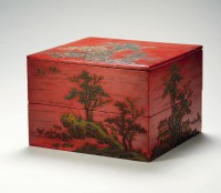 民国·木胎髹漆山水屋宇双层盒