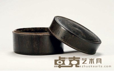 清·紫檀雕蔗段式弦纹盖盒 高:7cm直径:10.8cm