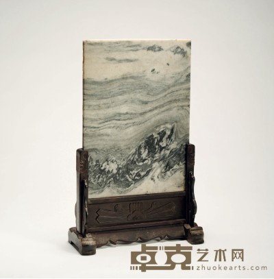清·云石雕福山寿海插屏 带座高：45.5cm