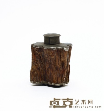 清 沉香木制锡胆香罐 高: 8 cm 重 : 166.6g