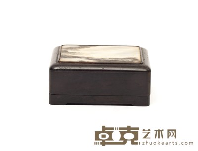 清早期 紫檀嵌云石方盒 长:8.6cm 宽:8cm