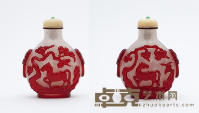 清 套红料松下良驹图鼻烟壶 高: 6.6cm