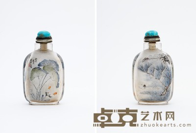 清 叶仲三画荷塘清趣图鼻烟壶 高: 7.2cm