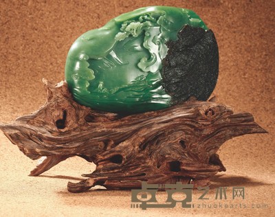 顾 铭 临流幽胜 碧玉山子 153×104×41mm 重量:1186g