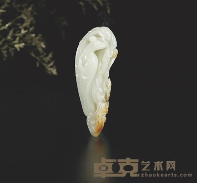吴德升 洛嫔鹤立 白玉把件 106×41×30mm 重量：135.8g