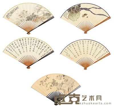 石禅、竺仙、景逸、鲍娄先 书法、水仙花、梅竹图、蔬果图 成扇