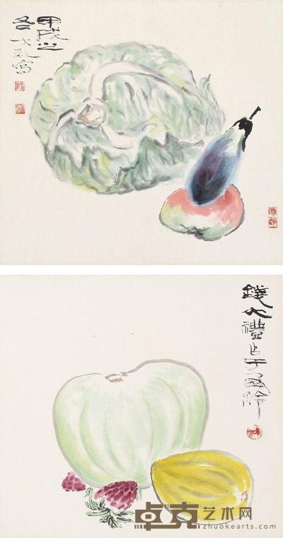 钱大礼 蔬果图 31×34cm×2