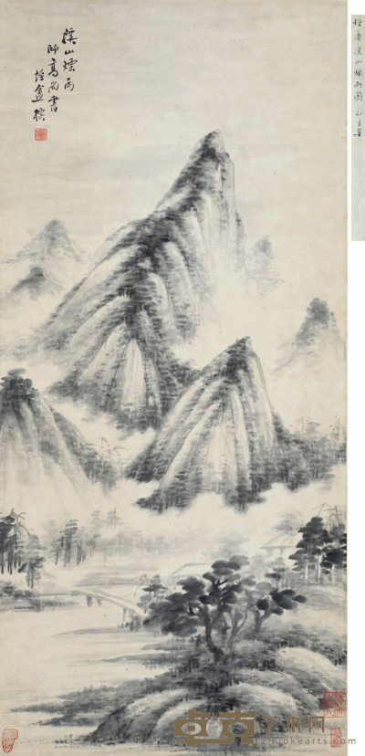 曹标 溪山烟雨 92×43cm