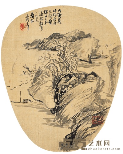 王个簃 清溪泛舟图 长:21cm 宽:17.5 cm