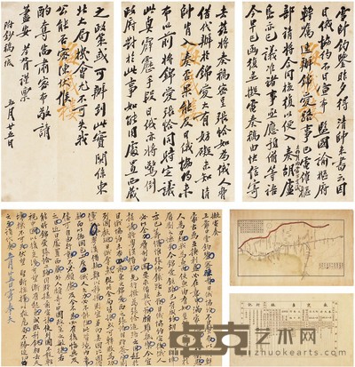 郑孝胥 与日俄战争相关信札·电奏稿·地图等 尺寸不一