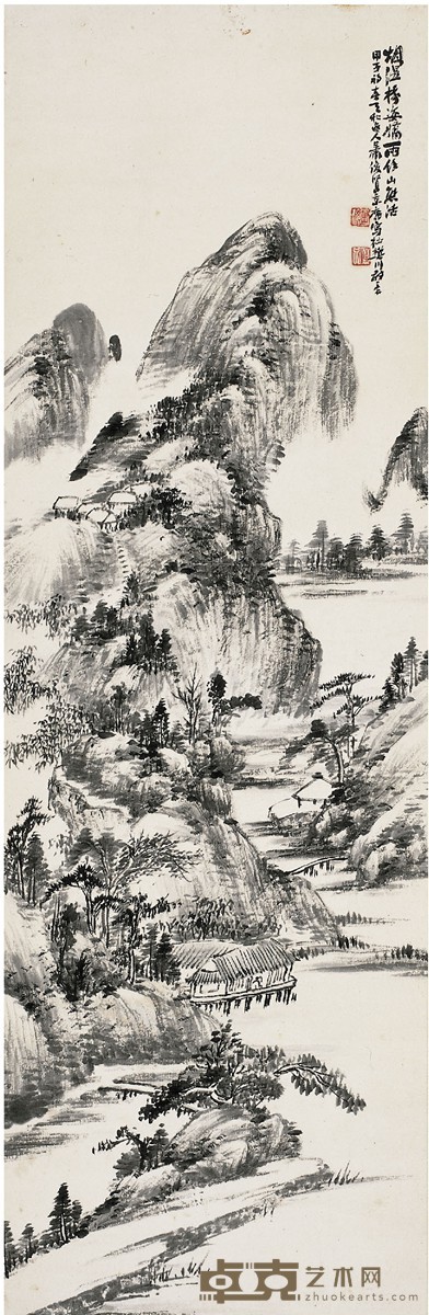 萧俊贤 烟雨山色图 104×34cm