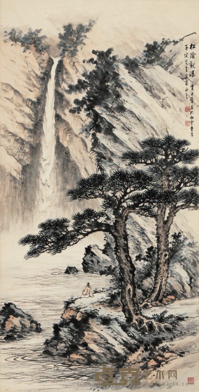 黄君璧  松阴观瀑图 134.5×69cm