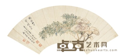 恽寿平 王 翚 杨 晋   芝柏延寿图 18×54.5cm