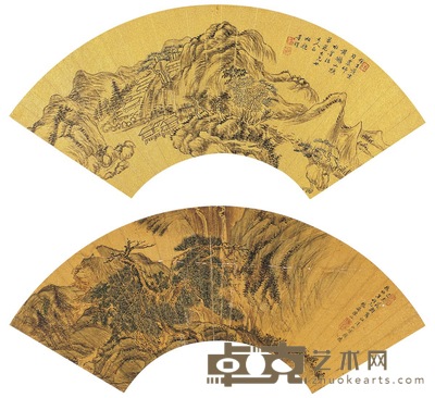 董 耀 陈 心 山邨秋色图 松溪仙馆图 16×49.5cm 15.5×48.5cm