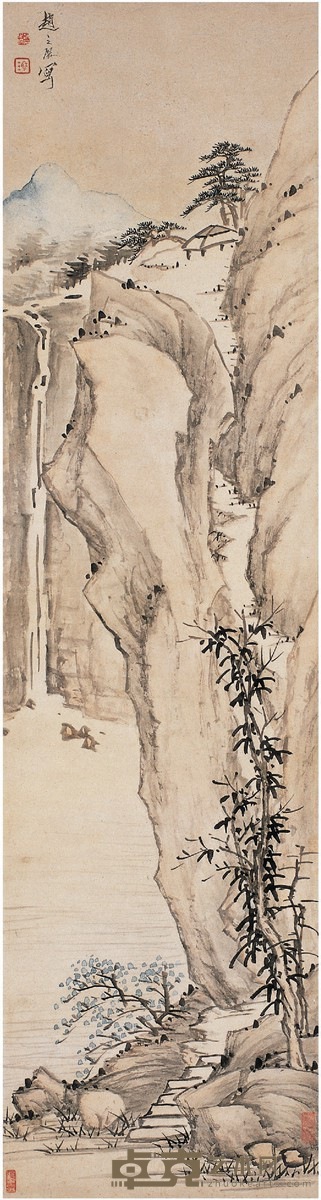 赵之琛  松崖飞流图 113×30cm