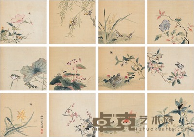 毛 周  花鸟册 20×21cm ×12