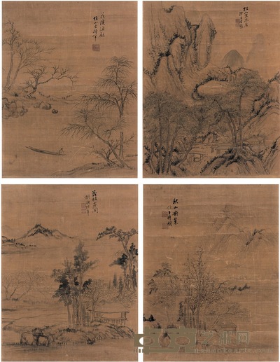 胡世荣 山水四景屏 41×31cm×4