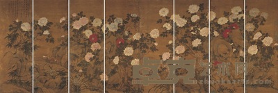 杨 晋 张仲若 富贵金屏图 132×46cm×2 132×49cm×6
