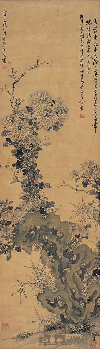 周 笠  菊石图 126×37cm