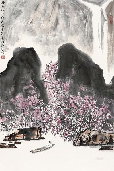 亚明 西风红雨 镜心